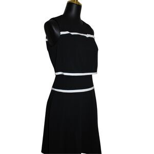 Karl Lagerfeld Crew Neck Contrast Framing Bow Tie at Chest Scuba Crepe Dress